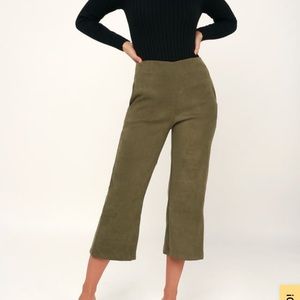 Lulus Olive Green Suede High-Rise Culotte Pants